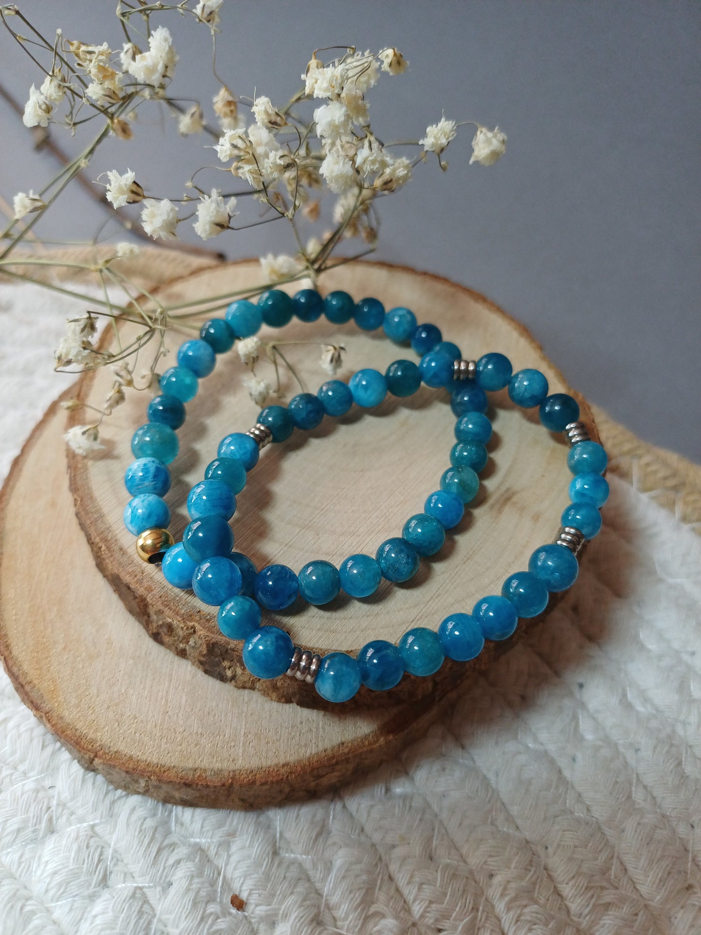 Bracelet en Apatite naturelle - Pierre d’Expression et de Confiance