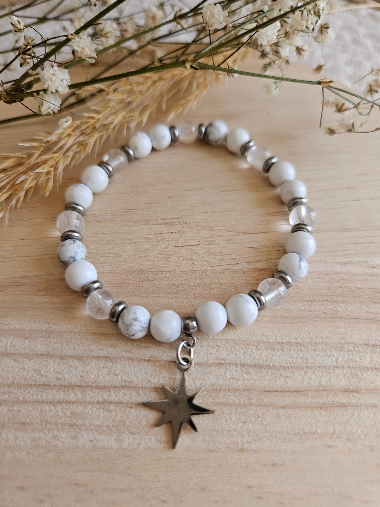Bracelet Howlite & Cristal de Roche – Apaisement & clarté intérieure