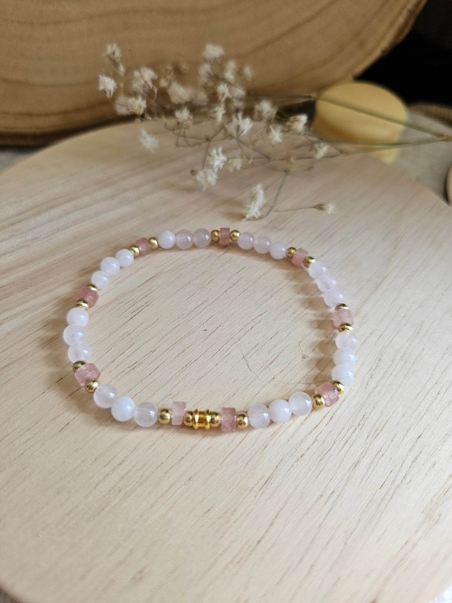 Bracelet Éveil du Cœur – Quartz Rose & Quartz Fraise