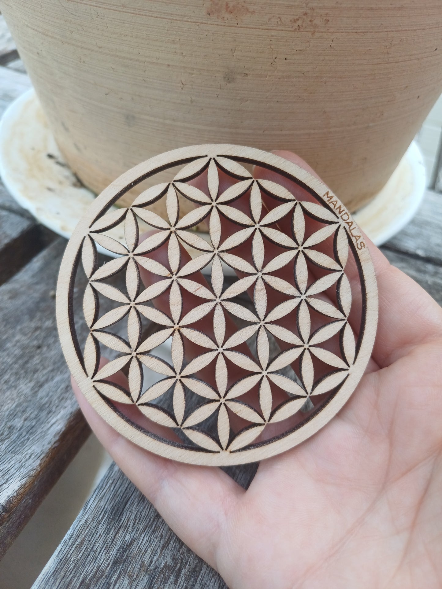 🌼 Fleur de Vie en bois – Support énergétique