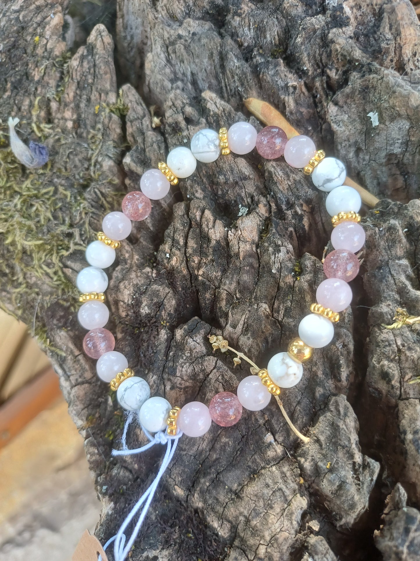 bracelet - quartz fraise - howlite - quartz rose