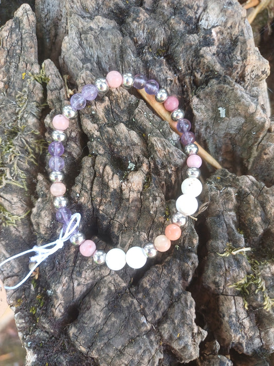 Bracelet : améthyste - rhodochrosite - howlite