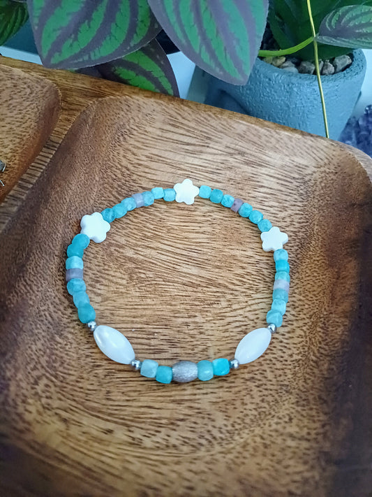 Bracelet de septembre – Nacre, Lépidolite & Amazonite ✨