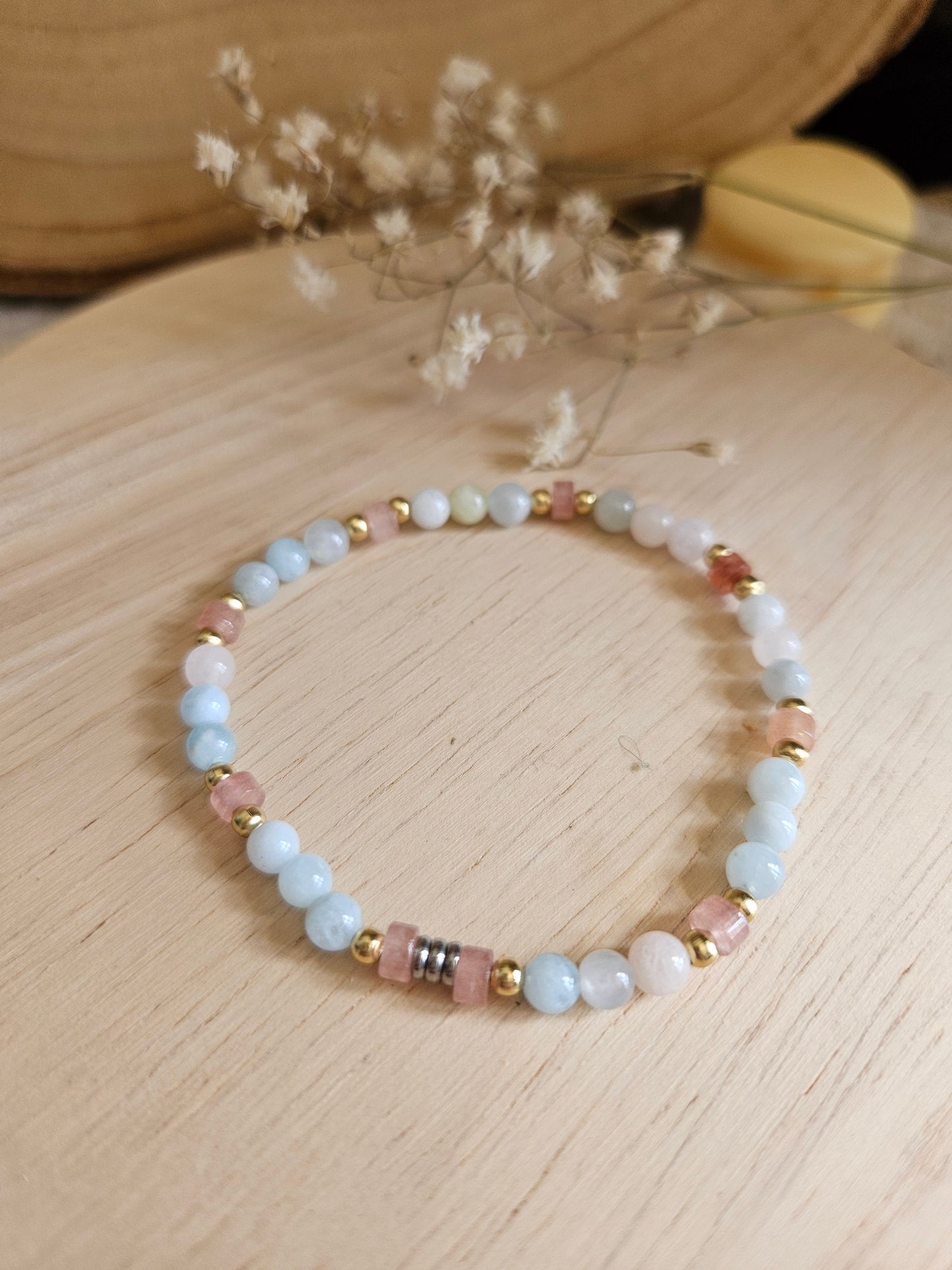 Bracelet Douceur du Cœur – Morganite & Quartz Fraise