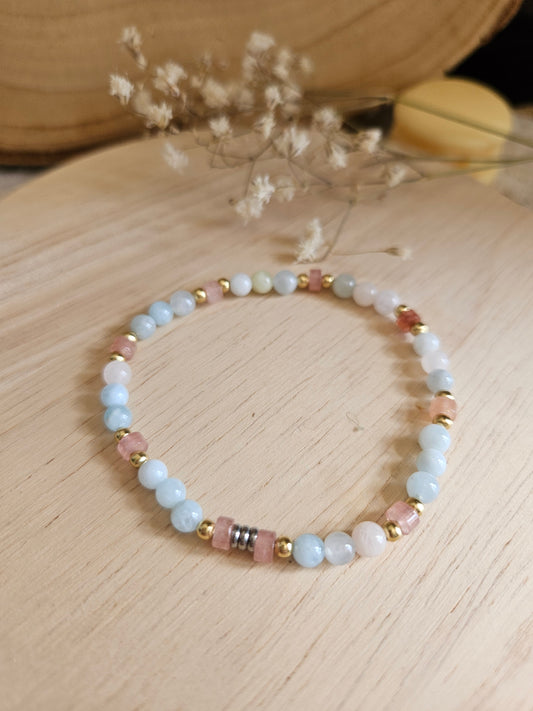 Bracelet Douceur du Cœur – Morganite & Quartz Fraise