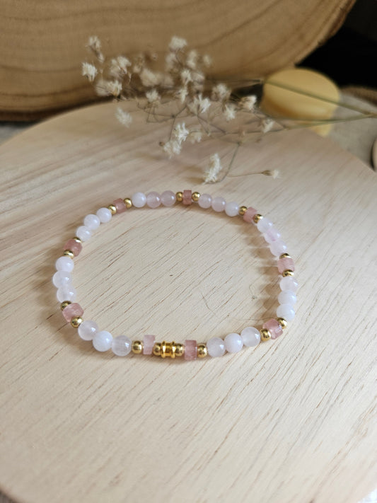 Bracelet Éveil du Cœur – Quartz Rose & Quartz Fraise