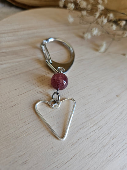 bijou de sac ou Porte-clés Cœur – Quartz Rose ou Quartz Fraise