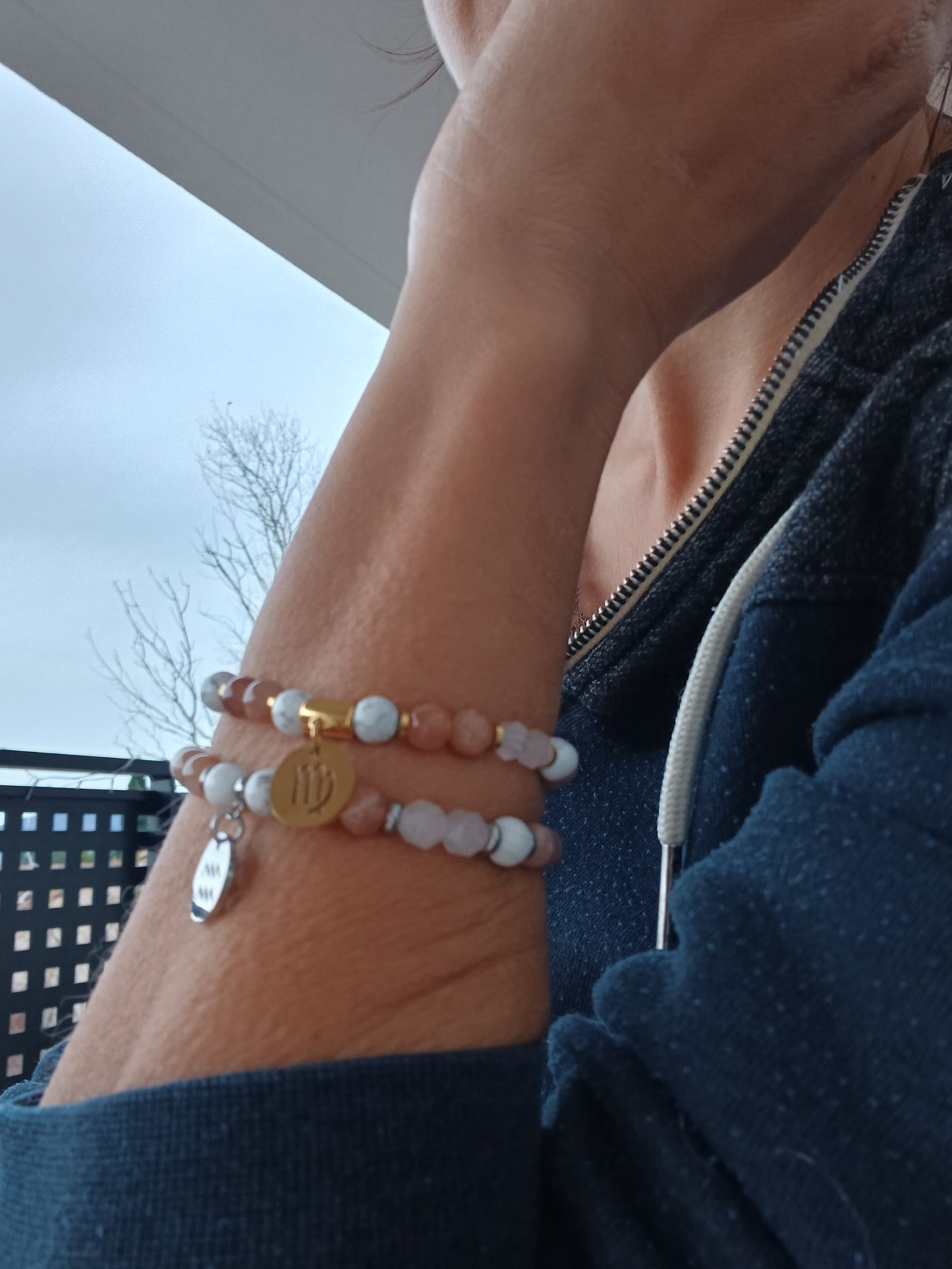 Bracelet « Douceur d'esprit » Howlite • Quartz Rose • Pierre de Soleil