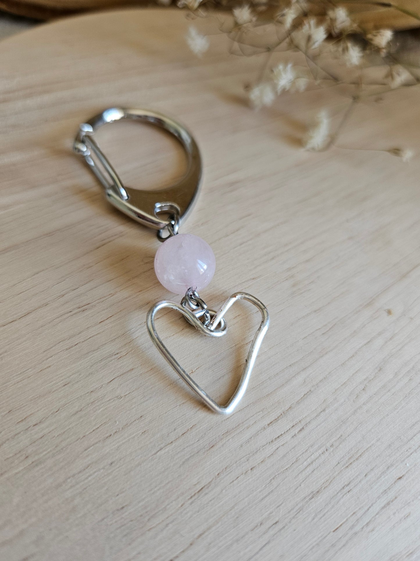 bijou de sac ou Porte-clés Cœur – Quartz Rose ou Quartz Fraise