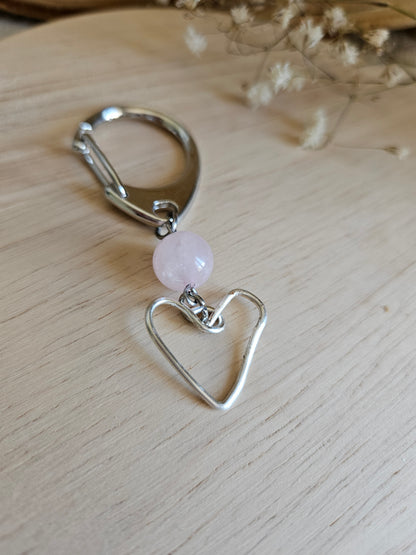 bijou de sac ou Porte-clés Cœur – Quartz Rose ou Quartz Fraise
